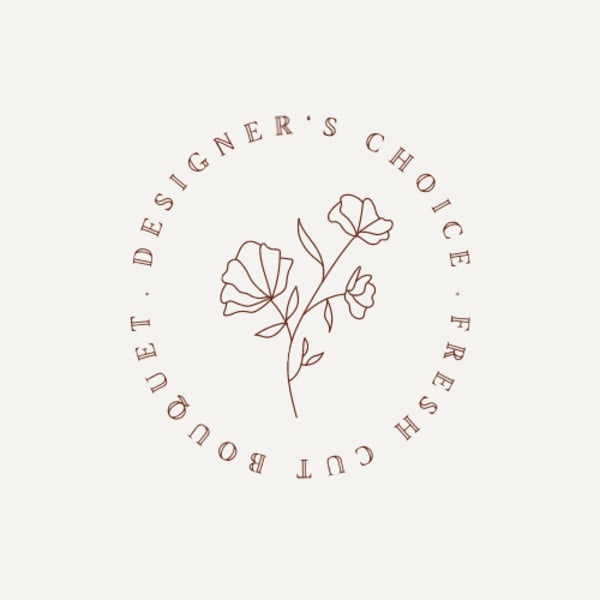 Minimal floral logo with line-art flowers and circular text