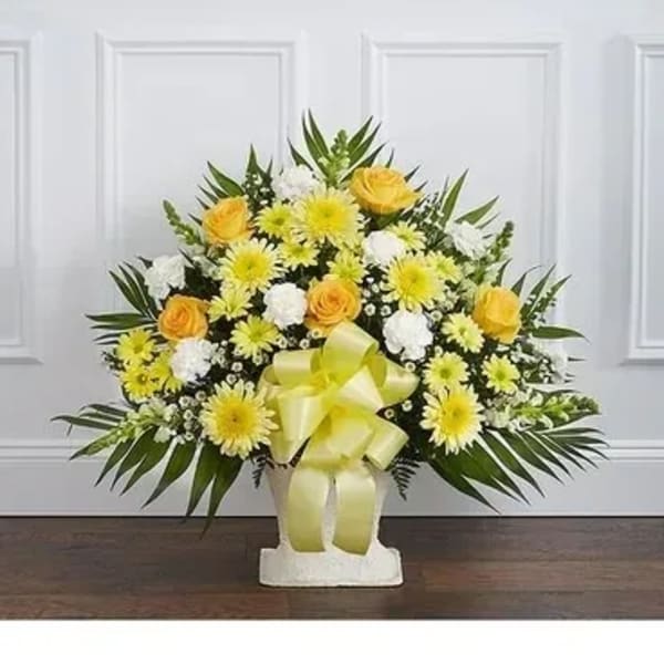 Heartfelt Tribute Floor Basket Yellow