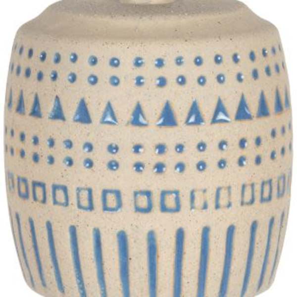 Decorative ceramic hanging ornament with blue geometric patterns