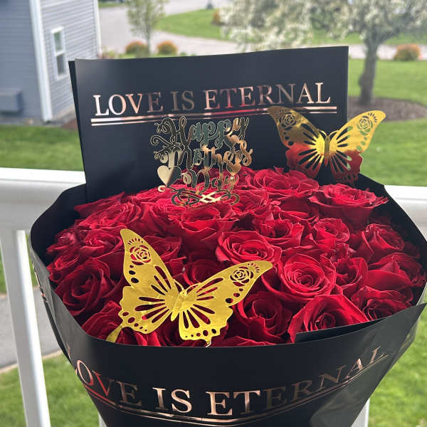 Red roses with gold butterflies