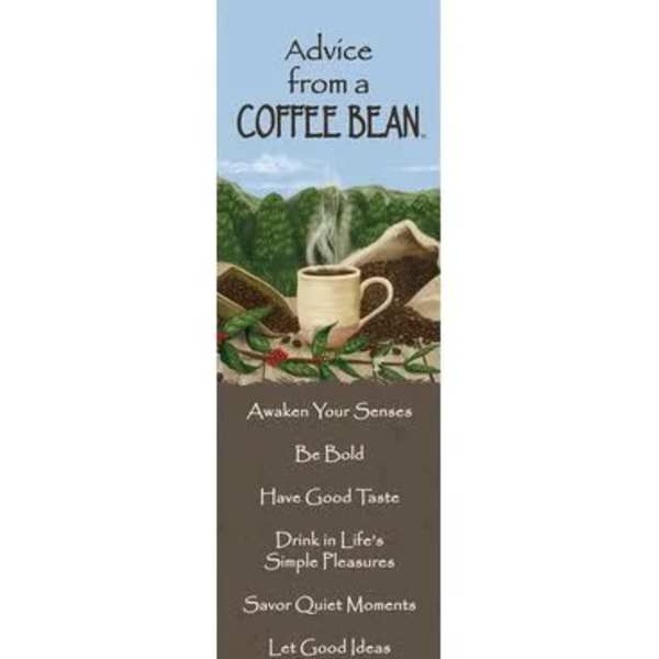 Tall bookmark with coffee mug illustration and inspirational coffee-themed sayings.