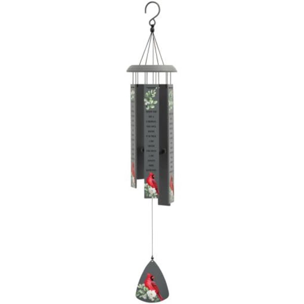 Hanging wind chime with a red cardinal and floral print