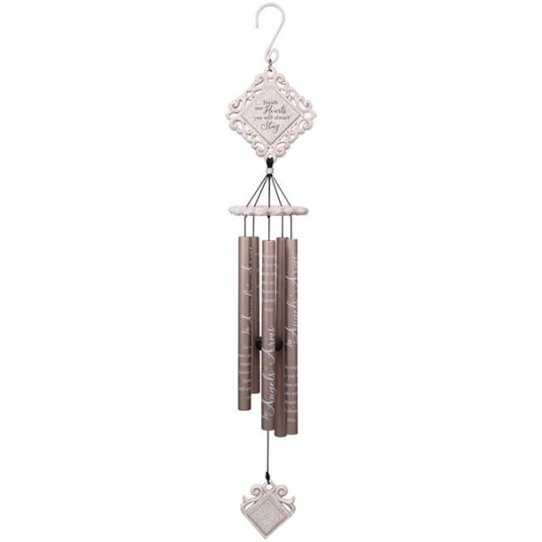 Decorative hanging wind chime with engraved metal tubes