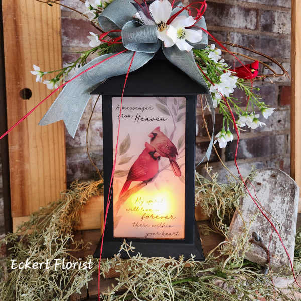 Eckert Florist's "A Messenger from Heaven..." Cardinal Lantern *Our Local delivery Only