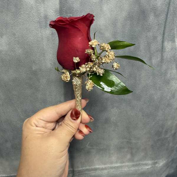 Red rose Gold Boutonniere