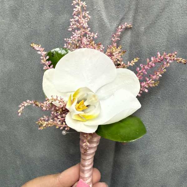Dusty pink white orchid boutonnière