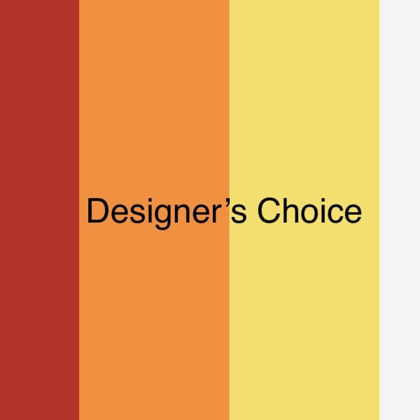 Graphic with red, orange, yellow, and white vertical stripes and the words “Designer’s Choice” in black text