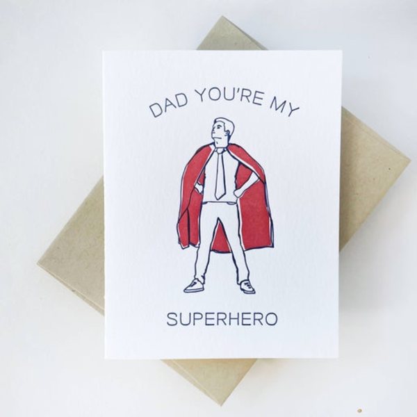 Father's Day card with a superhero illustration