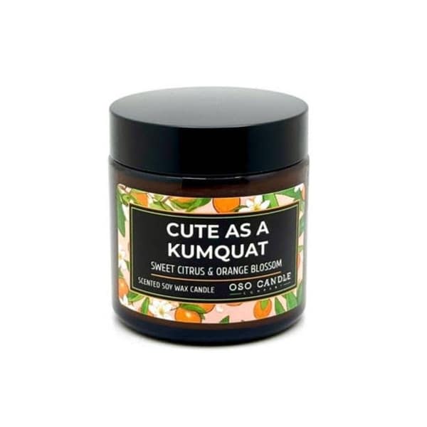 Oso Candle Company - Cute as a Kumquat | Scented Soy Wax Candle: 3.5 oz Amber Glass Jar / Plastic Lid