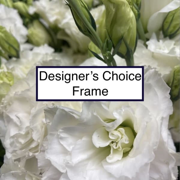 White lisianthus blooms with green buds in a close-up floral frame