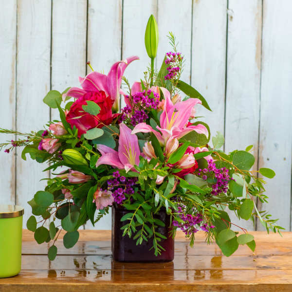 Blush Garden Blooms – Elegant Pink Lily & Rose Arrangement | Rancho Cucamonga Flower Delivery