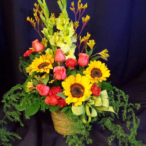 Basket Mixed Flowers and Roses for Memorial - flowers will vary