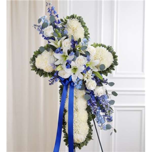Peace & Prayers™ Blue & White Standing Cross