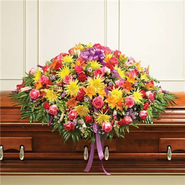 Multicolor Bright Mixed Flower Full Casket Cover