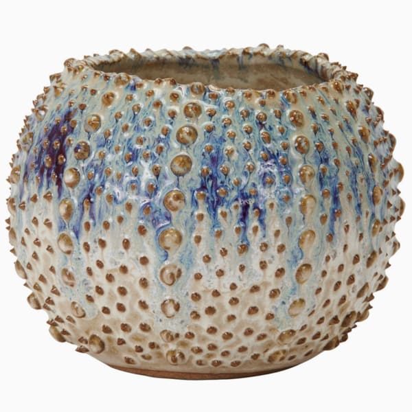 Golden Cream and Ocean Blue Ceramic Sea Urchin Vase