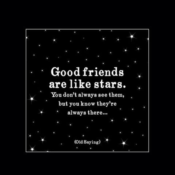Black quote graphic with white stars and friendship text