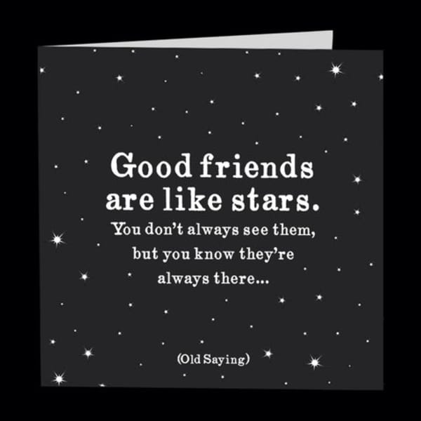 Greeting card with a starry background and friendship quote