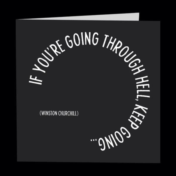 Black greeting card with a Winston Churchill quote in white text