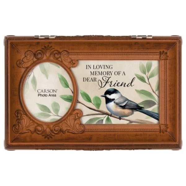 Wooden memorial photo frame with a bird and leaf design