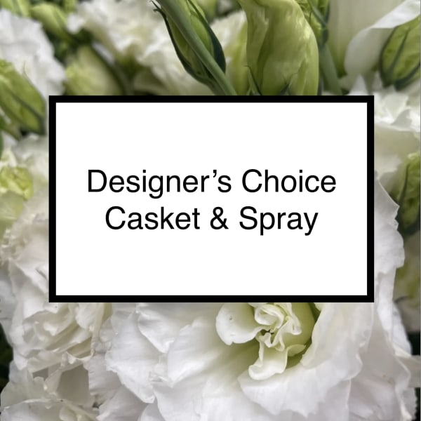 White floral casket spray with green buds