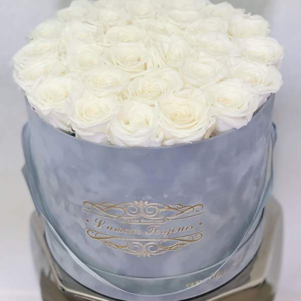 Everlasting Roses Gray Velvet Signature Box - White