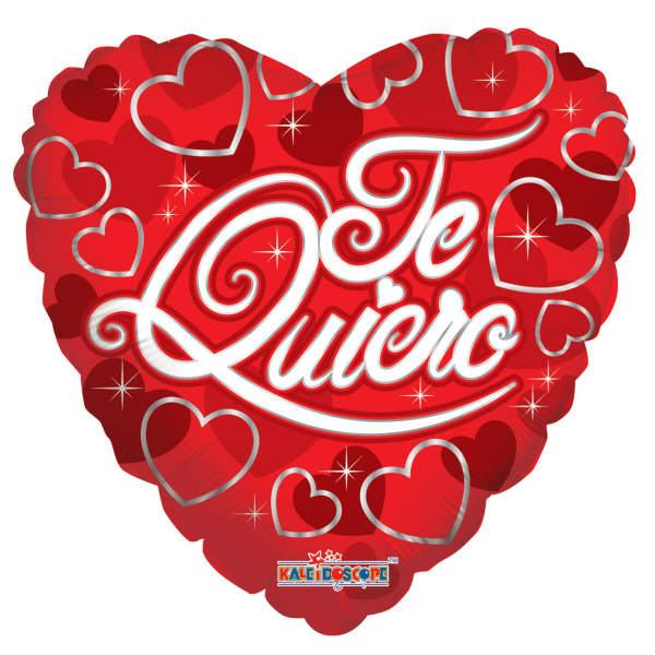 Heart-shaped red balloon with "Te Quiero" text and heart graphics