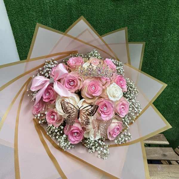 pink and white roses