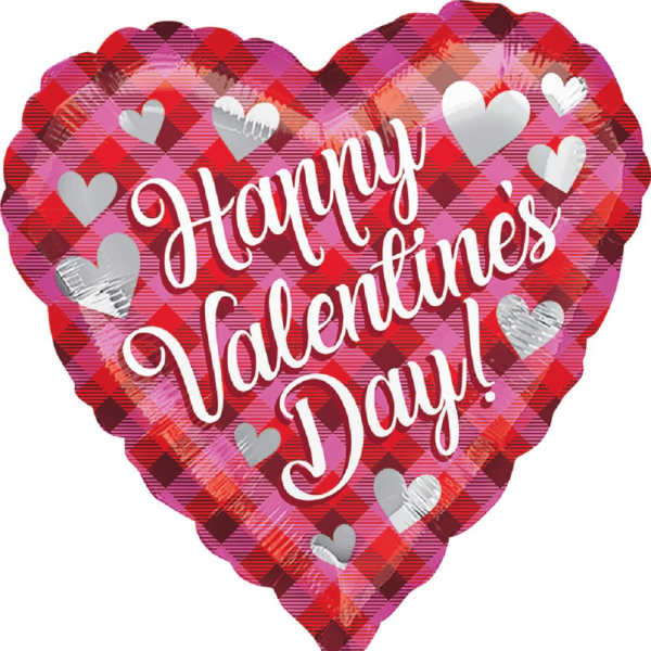 Heart-shaped foil balloon with "Happy Valentine's Day" text