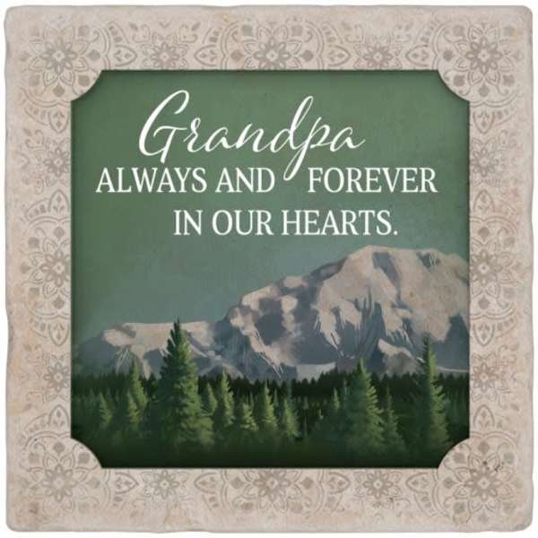Decorative memorial plaque reading "Grandpa Always and Forever in Our Hearts"