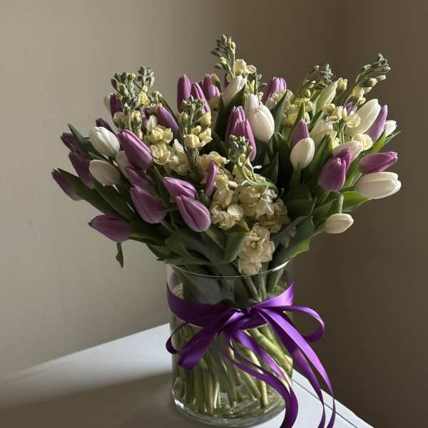 Tulips in a Vase with Matthiola — A Breath of Spring in Autumn