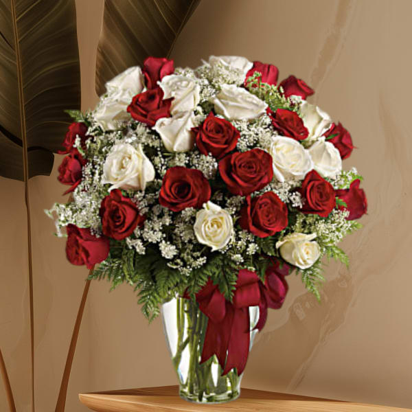 white and Red roses