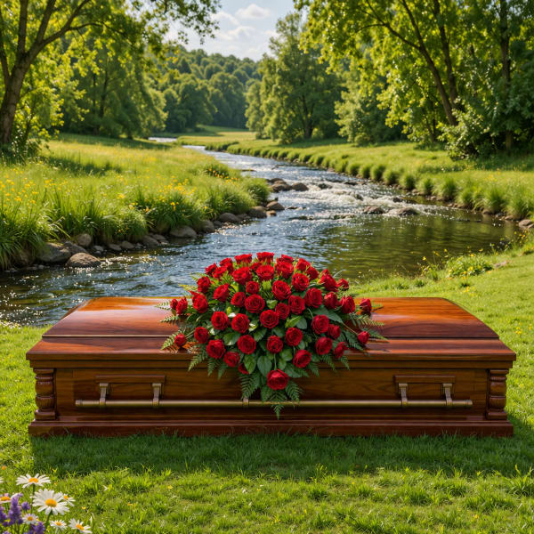 K640 Crimson Embrace Red Rose Casket Spray