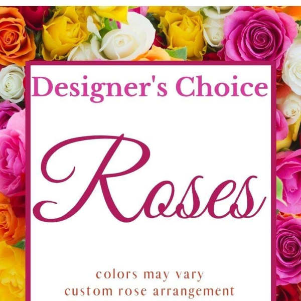 Designer’s Choice roses in mixed colors with a white center panel