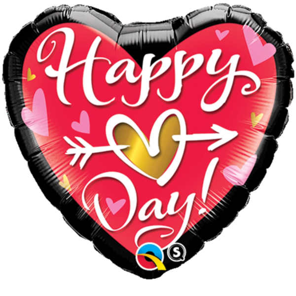 Heart-shaped balloon with "Happy Day!" text and small hearts