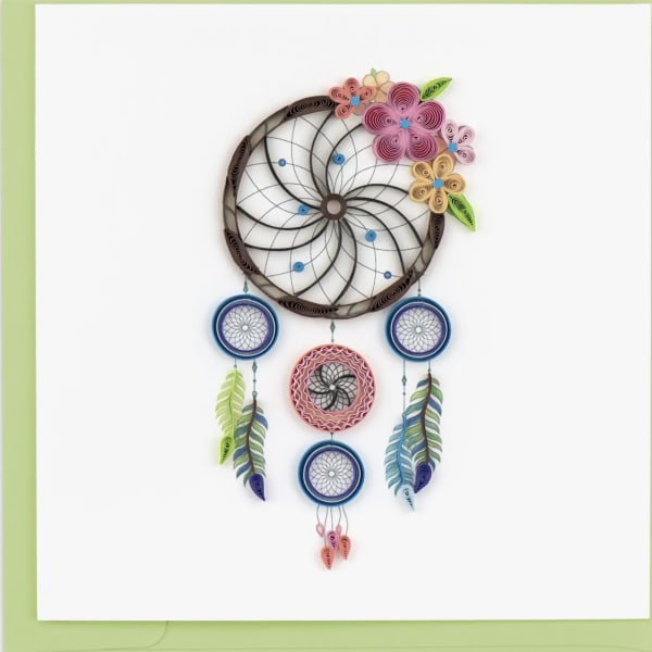 Quilled dreamcatcher wall hanging with colorful paper flowers and feathers