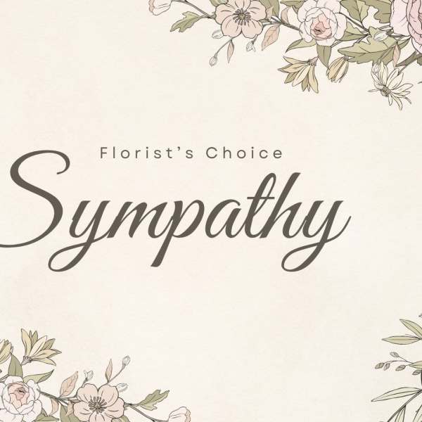 Sympathy card with floral border and decorative script text