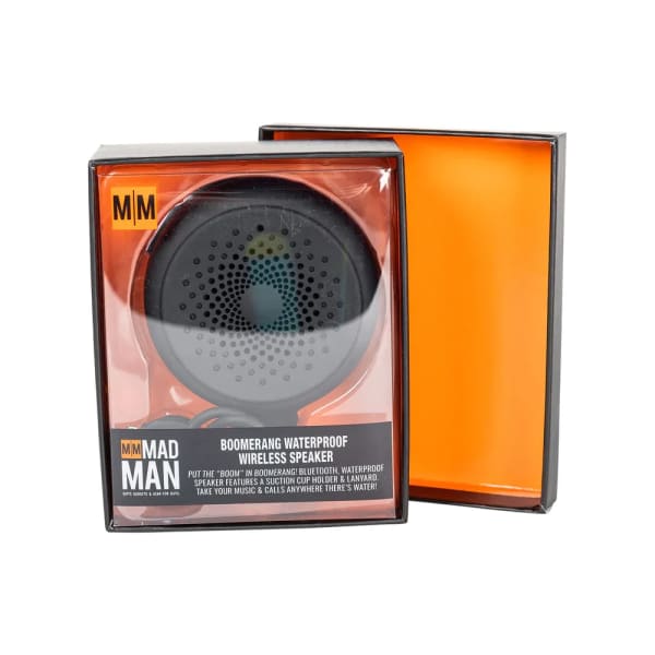 Boxed waterproof wireless speaker with orange packaging
