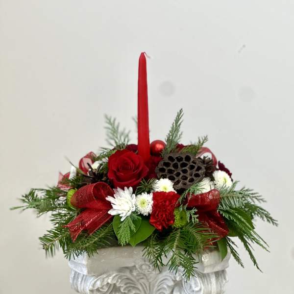 Evergreen Candlelight Centerpiece by Westford Florist Art by Veny