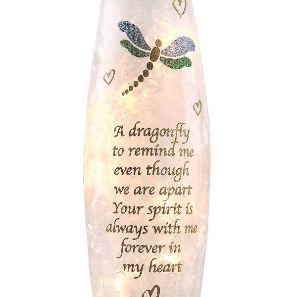 Decorative memorial vase with a dragonfly and heart design