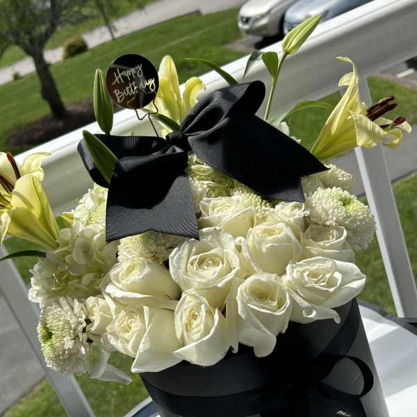 white roses, hydrangeas, Dahila by lavish bouquets