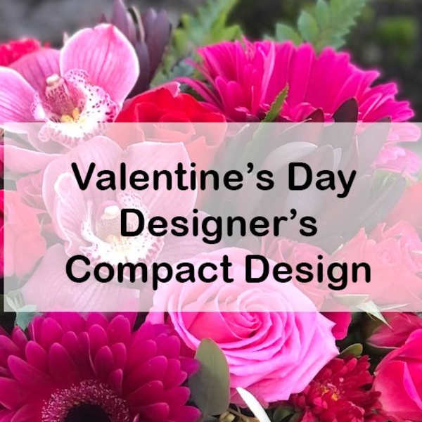 Pink and red flowers with a Valentine's Day text overlay