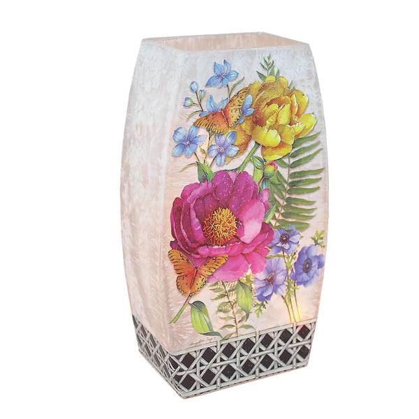 Decorative floral lantern with painted flowers and butterflies