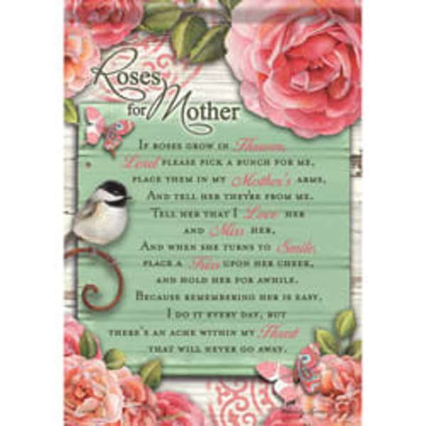 Mother's Day card with pink roses and a bird illustration