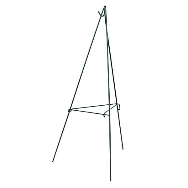 Black metal easel stand on a white background