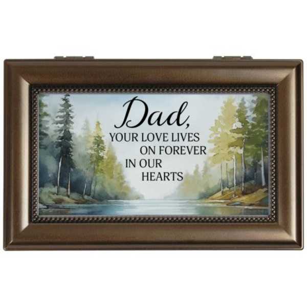 Framed memorial plaque with the words "Dad, your love lives on forever in our hearts"