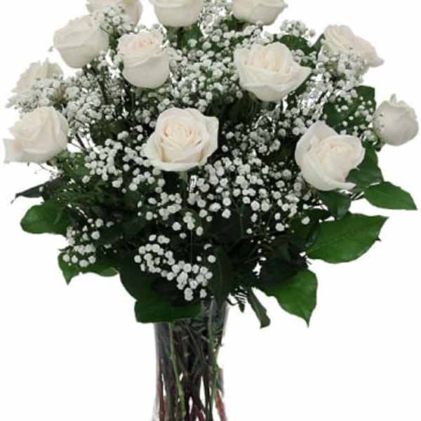 Elegant and Classy One Dozen White Roses in a Vase