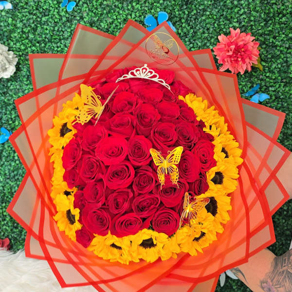 50 Roses & SunFlower Bouquet