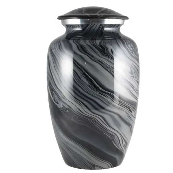 Black and gray marbled urn with a domed lid