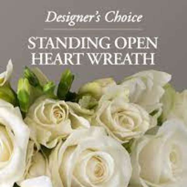 White rose standing heart wreath with calla lilies