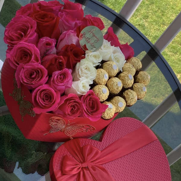 Pink,red,and white roses by lav.ishbouquets